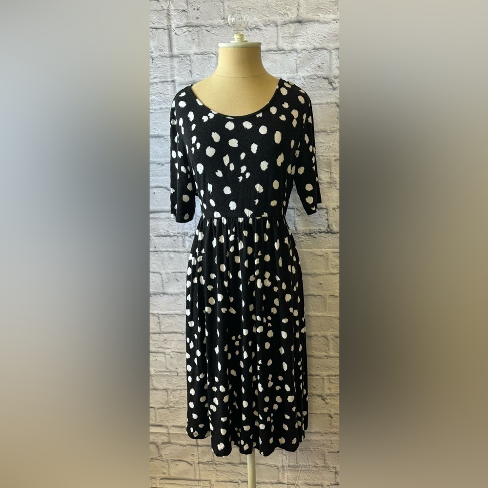 ASOS US 12 Black & White Abstract Polka Dot Knee Length Jersey Dress